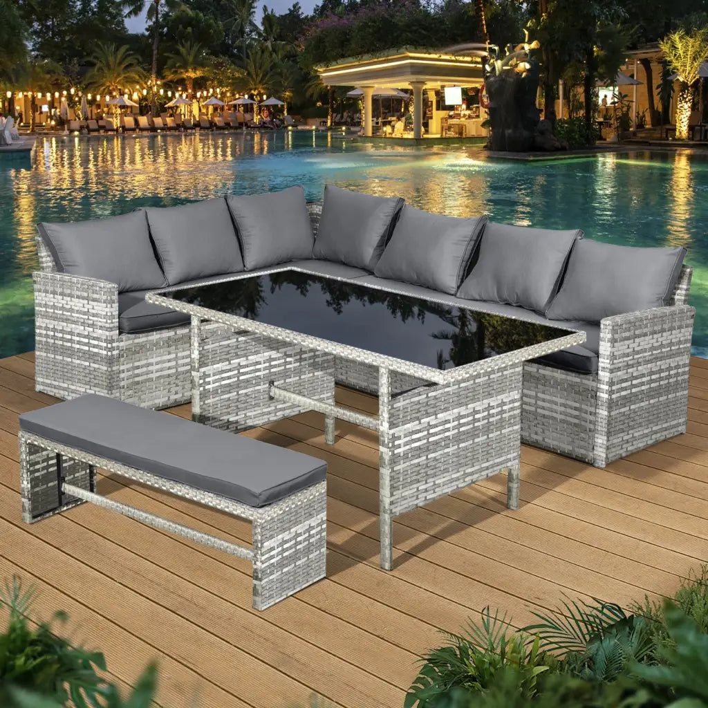 Oseasons® Fiji Rattan 8 Seat Corner Dining Set in Dove Grey