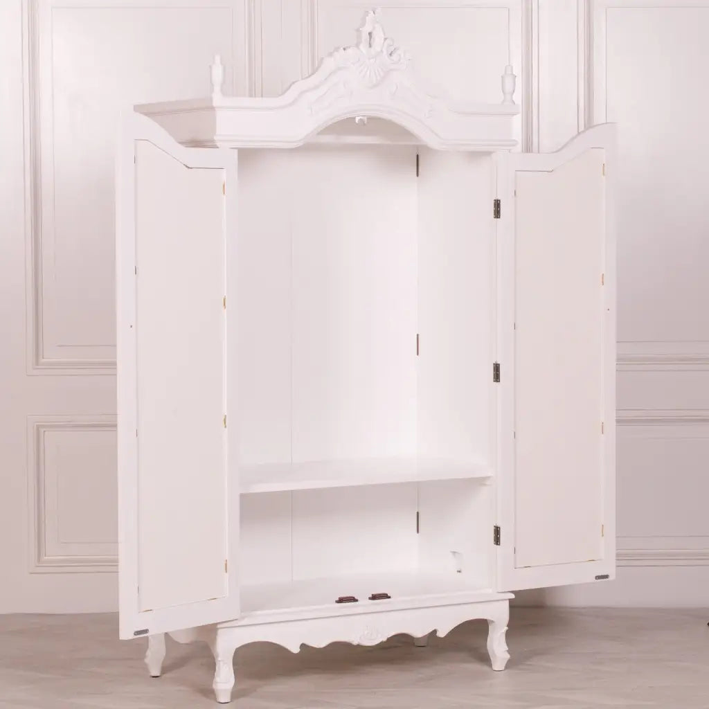 French White Double Mirrored Door Armoire/ Wardrobe
