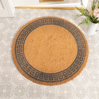 Grey Greek Border Circle Doormat