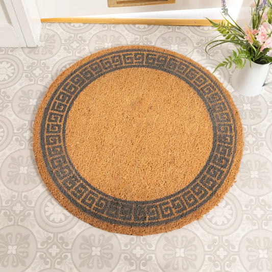 Grey Greek Border Circle Doormat