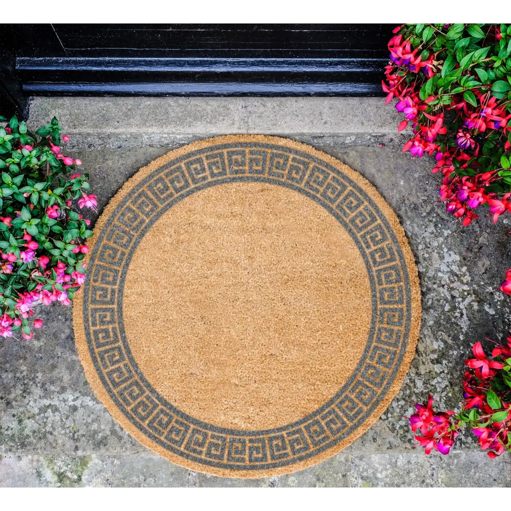 Grey Greek Border Circle Doormat