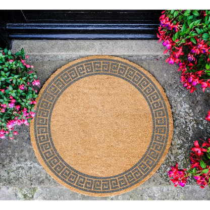 Grey Greek Border Circle Doormat