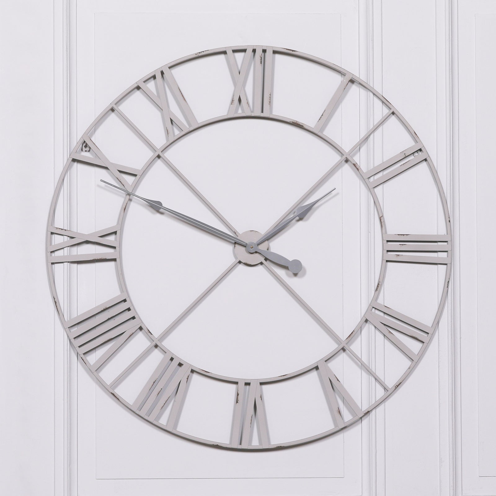 Pale Grey/ Off White 110cm Vintage Metal Wall Clock