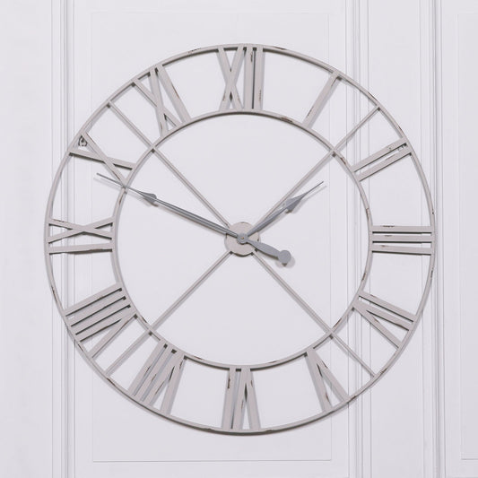 Pale Grey/ Off White 110cm Vintage Metal Wall Clock