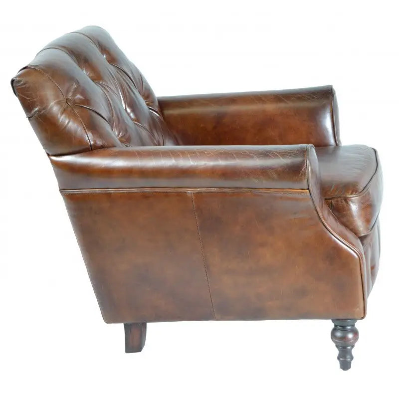 Leather button best sale back armchair