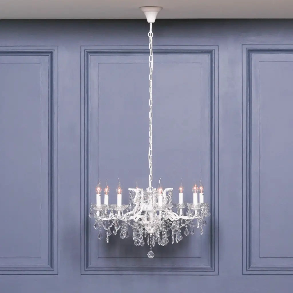 White 8 Branch Shallow Cut Glass Chandelier