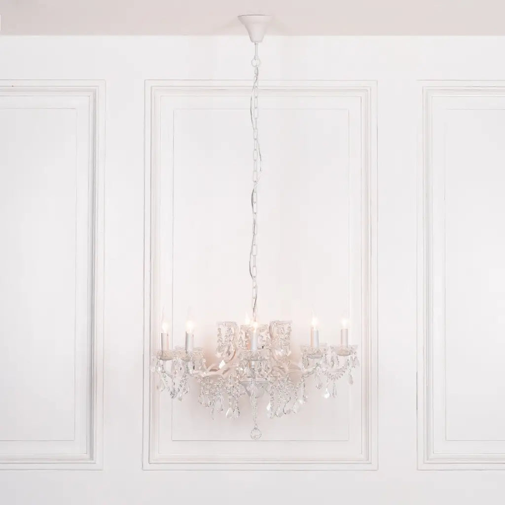 White 8 Branch Shallow Cut Glass Chandelier
