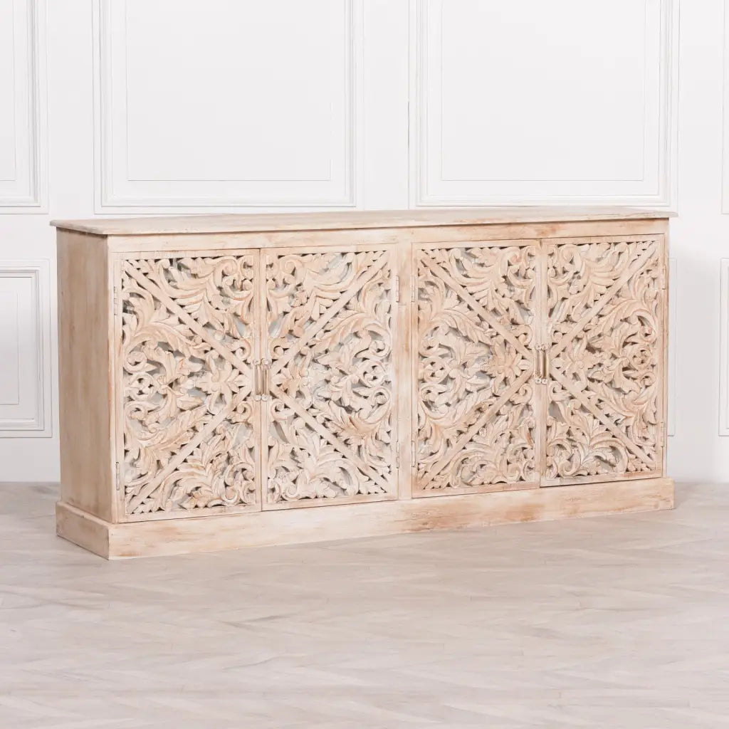 Wooden Ornate Carved Mirror Door Sideboard