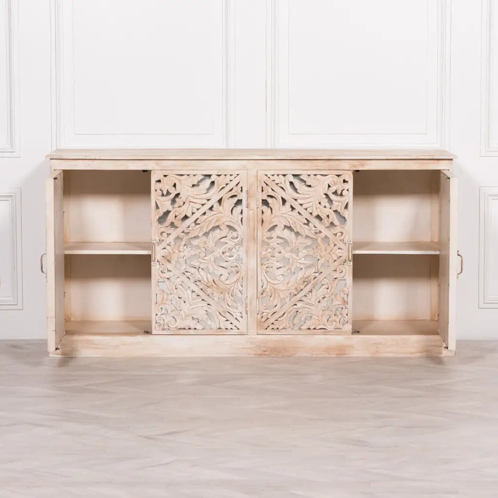 Wooden Ornate Carved Mirror Door Sideboard