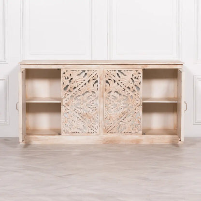 Wooden Ornate Carved Mirror Door Sideboard